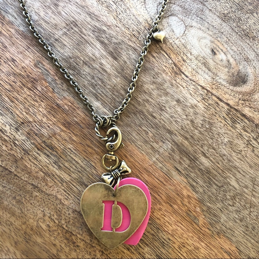 NWT Betsey Johnson pink heart D initial necklace